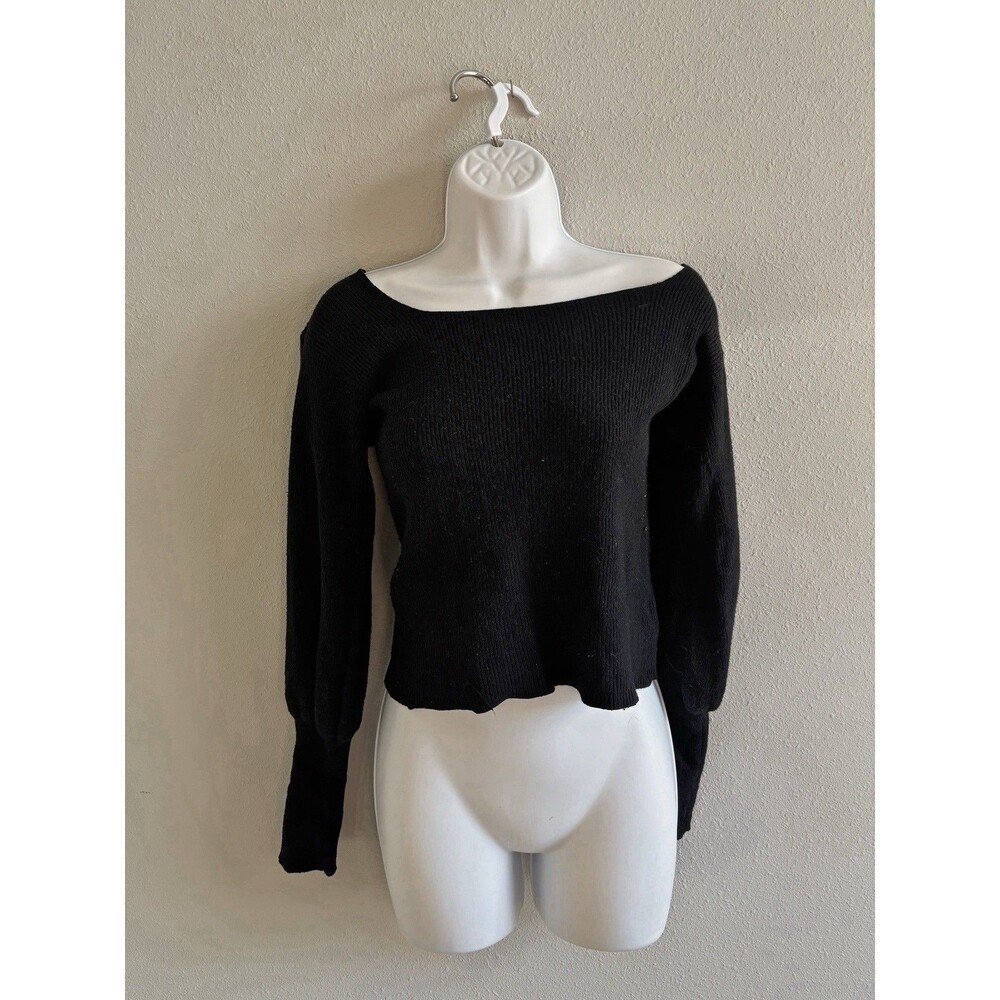 Lulus Cropped Black Ribbed Boat‎ Neck Sweater Sz S